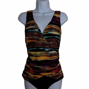 Christina Swimwear One Piece Swimsuit Size 12D Black Tummy Control V-neck